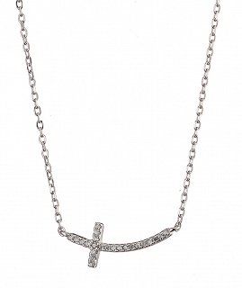 Oxzen σταυρός ξαπλωτός ασημένιος με πέτρες ζιργκόν