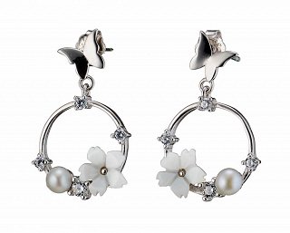 Oxzen σκουλαρίκια κρεμαστά ασημένια κυκλικά με μαργαριτάρι και πέτρες ζιργκόν