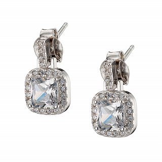 Oxzen σκουλαρίκια κρεμαστά ασημένια τετράγωνο με ζιργκόν