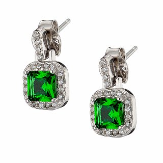 Oxzen σκουλαρίκια κρεμαστά ασημένια τετράγωνο με ζιργκόν