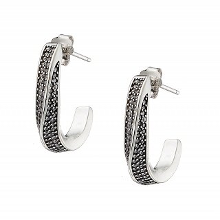 Oxzen σκουλαρίκια κρίκοι ασημένιοι με λευκές πέτρες ζιργκόν