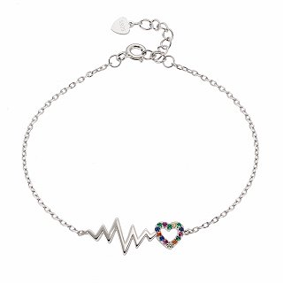 Oxzen βραχιόλι ασημένιο καρδιογράφημα με χρωματιστές πέτρες ζιργκόν