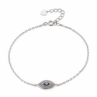 Oxzen γυναικείο βραχιόλι ασημένιο ματάκι με πέτρες ζιργκόν