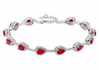 Oxzen γυναικείο βραχιόλι ασημένιο ριβιέρα με κόκκινα ζιργκόν σε σχήμα δάκρυ
