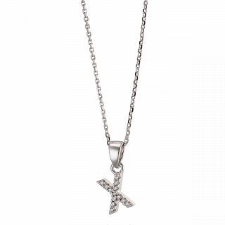 Oxzen ασημένιο κολιέ μονόγραμμα X με λευκά ζιργκόν