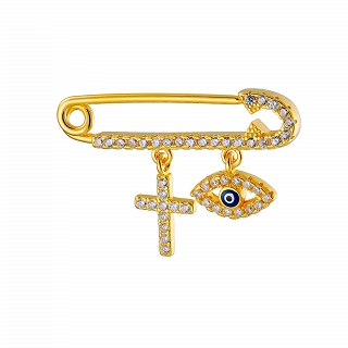 Oxzen ασημένια παιδική παραμάνα επιπλατινωμένη με ματάκι και σταυρό