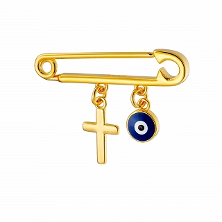 Oxzen ασημένια παιδική παραμάνα επιπλατινωμένη με ματάκι και σταυρό