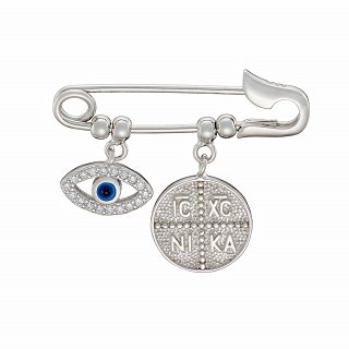 Oxzen ασημένια βρεφική παραμάνα με ματάκι και Κωνσταντινάτο