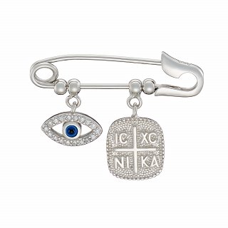 Oxzen ασημένια βρεφική παραμάνα με ματάκι και Κωνσταντινάτο