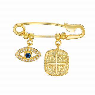 Oxzen ασημένια βρεφική παραμάνα με ματάκι και Κωνσταντινάτο