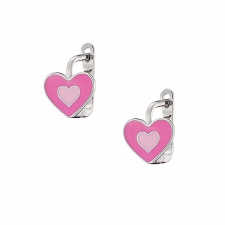 Oxzen ασημένιο παιδικό σκουλαρίκι κρικάκι με ροζ καρδιά