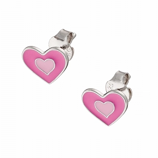 Oxzen ασημένιο παιδικό σκουλαρίκι καρφωτ, καρδούλα ροζ