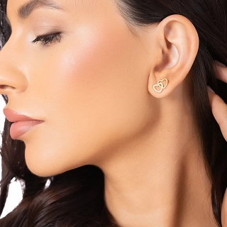 Oxzen ασημένια σκουλαρίκια καρφωτά με διπλή καρδιά και λευκά ζιργκόν