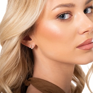 Oxzen ασημένια σκουλαρίκια καρφωτά με διπλή καρδιά και λευκά ζιργκόν