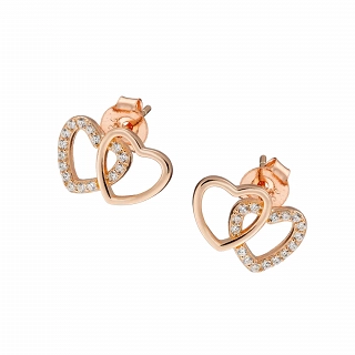 Oxzen ασημένια σκουλαρίκια καρφωτά με διπλή καρδιά και λευκά ζιργκόν