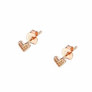 Oxzen ασημένια σκουλαρίκια καρφωτά μικρή καρδιά με λευκά ζιργκόν