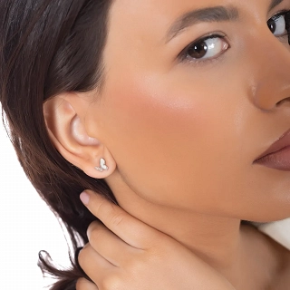 Oxzen ασημένια σκουλαρίκια καρφωτά πεταλούδα με φίλντισι