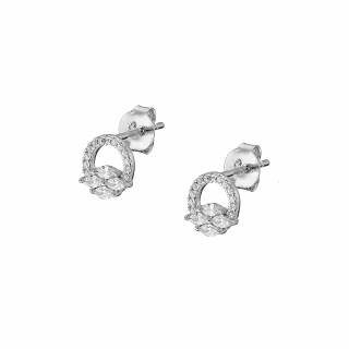 Oxzen ασημένια σκουλαρίκια καρφωτά με λευκά ζιργκόν