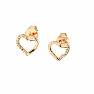 Oxzen ασημένια σκουλαρίκια καρφωτά με καρδιά και λευκά ζιργκόν