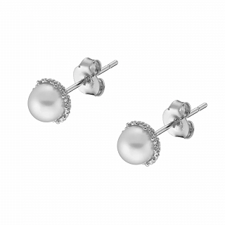 Oxzen ασημένια σκουλαρίκια καρφωτά με πέρλα