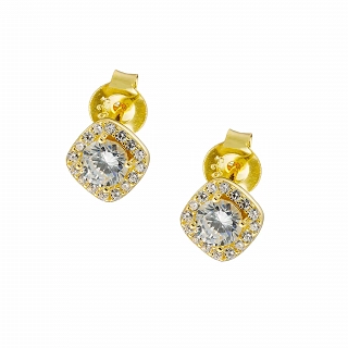 Oxzen ασημένια σκουλαρίκια καρφωτά τετράγωνα με λευκά ζιργκόν