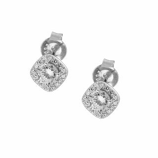 Oxzen ασημένια σκουλαρίκια καρφωτά τετράγωνα με λευκά ζιργκόν