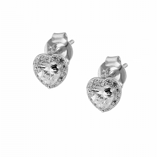 Oxzen ασημένια σκουλαρίκια καρφωτά καρδιά με λευκά ζιργκόν