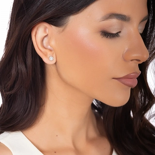 Oxzen ασημένια σκουλαρίκια καρφωτά με λευκά ζιργκόν