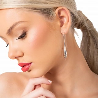 Oxzen ασημένια εντυπωσιακά μακριά λουστρέ σκουλαρίκια