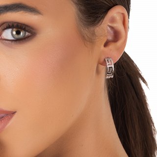 Oxzen ασημένιο σκουλαρίκι κρίκος με μαίανδρο και λευκά ζιργκόν