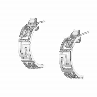 Oxzen ασημένιο σκουλαρίκι κρίκος με μαίανδρο και λευκά ζιργκόν