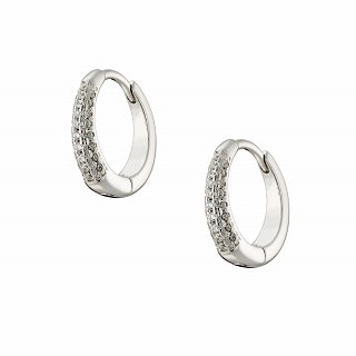 Oxzen ασημένιο σκουλαρίκι κρίκος 14mm με λευκά ζιργκόν