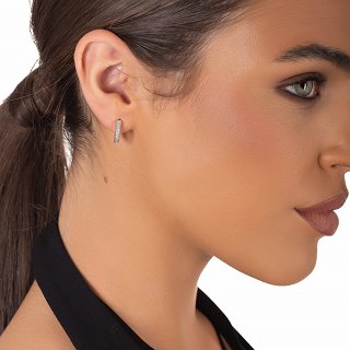 Oxzen ασημένιο σκουλαρίκι κρίκος 14mm με λευκά ζιργκόν