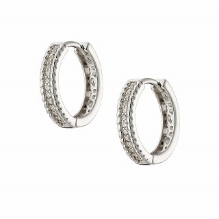 Oxzen ασημένιο σκουλαρίκι κρίκος 14mm με λευκά ζιργκόν