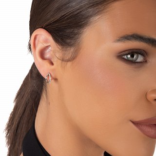 Oxzen ασημένιο σκουλαρίκι κρίκος 12mm με λευκά ζιργκόν