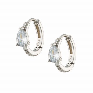 Oxzen ασημένιο σκουλαρίκι κρίκος 14mm με λευκά ζιργκόν