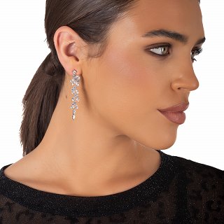 Oxzen ασημένιο σκουλαρίκι μακρύ με λευκά ζιργκόν