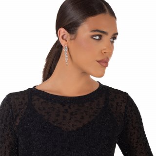 Oxzen ασημένιο σκουλαρίκι μακρύ με λευκά ζιργκόν