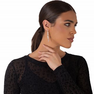 Oxzen ασημένιο σκουλαρίκι μακρύ με λευκά ζιργκόν