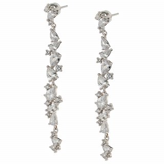 Oxzen ασημένιο σκουλαρίκι μακρύ με λευκά ζιργκόν