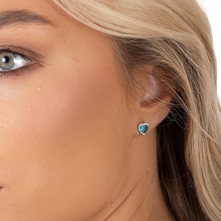 Oxzen ασημένιο σκουλαρίκι καρφωτό, καρδιά με ζιργκόν