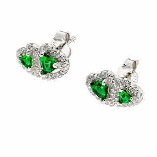 Oxzen ασημένιο σκουλαρίκι με διπλή καρδιά ζιργκόν