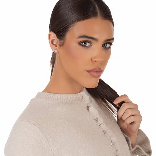 Oxzen ασημένιο σκουλαρίκι με διπλή καρδιά ζιργκόν