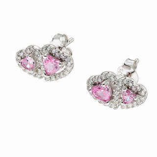 Oxzen ασημένιο σκουλαρίκι με διπλή καρδιά ζιργκόν