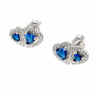 Oxzen ασημένιο σκουλαρίκι με διπλή καρδιά ζιργκόν