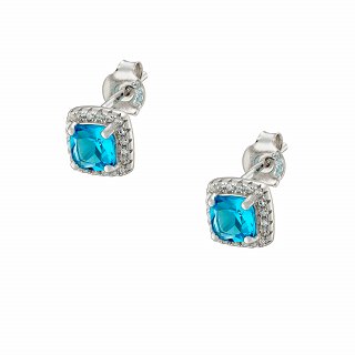 Oxzen ασημένιο σκουλαρίκι τετράγωνο με ζιργκόν