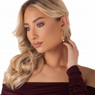 Oxzen ασημένιο σκουλαρίκι χειροποίητο μακρύ με πέρλες