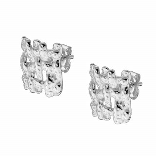 Oxzen ασημένιο σκουλαρίκι καρφωτό πλεξούδα