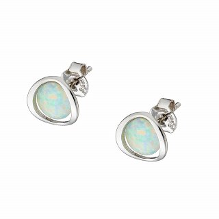 Oxzen ασημένιο σκουλαρίκι καρφωτό με οπάλιο