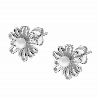 Oxzen ασημένιο σκουλαρίκι καρφωτό με πέρλα